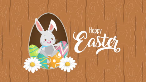 happy easter animated card with rabbit and eggs painted