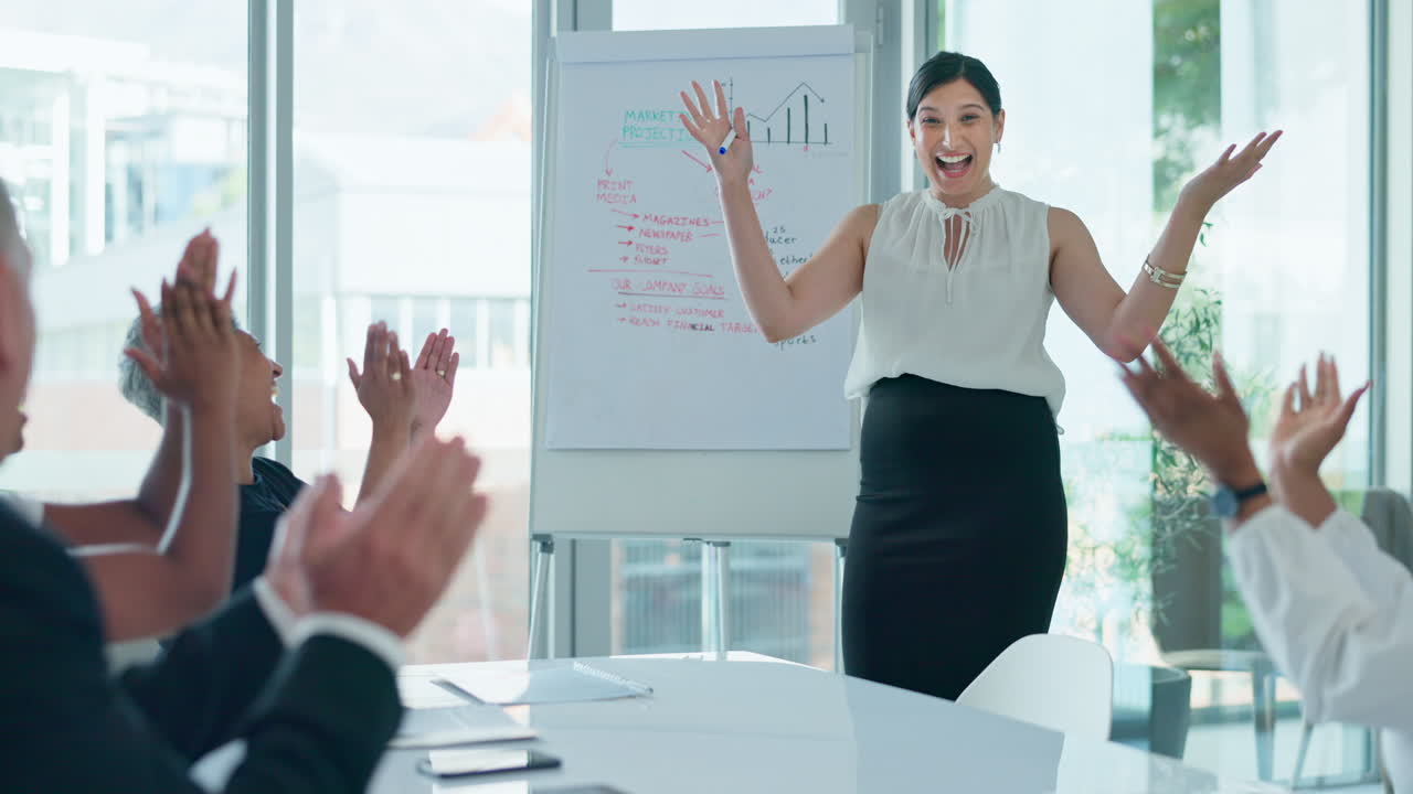 박수, 프레젠테이션, 여성 성공