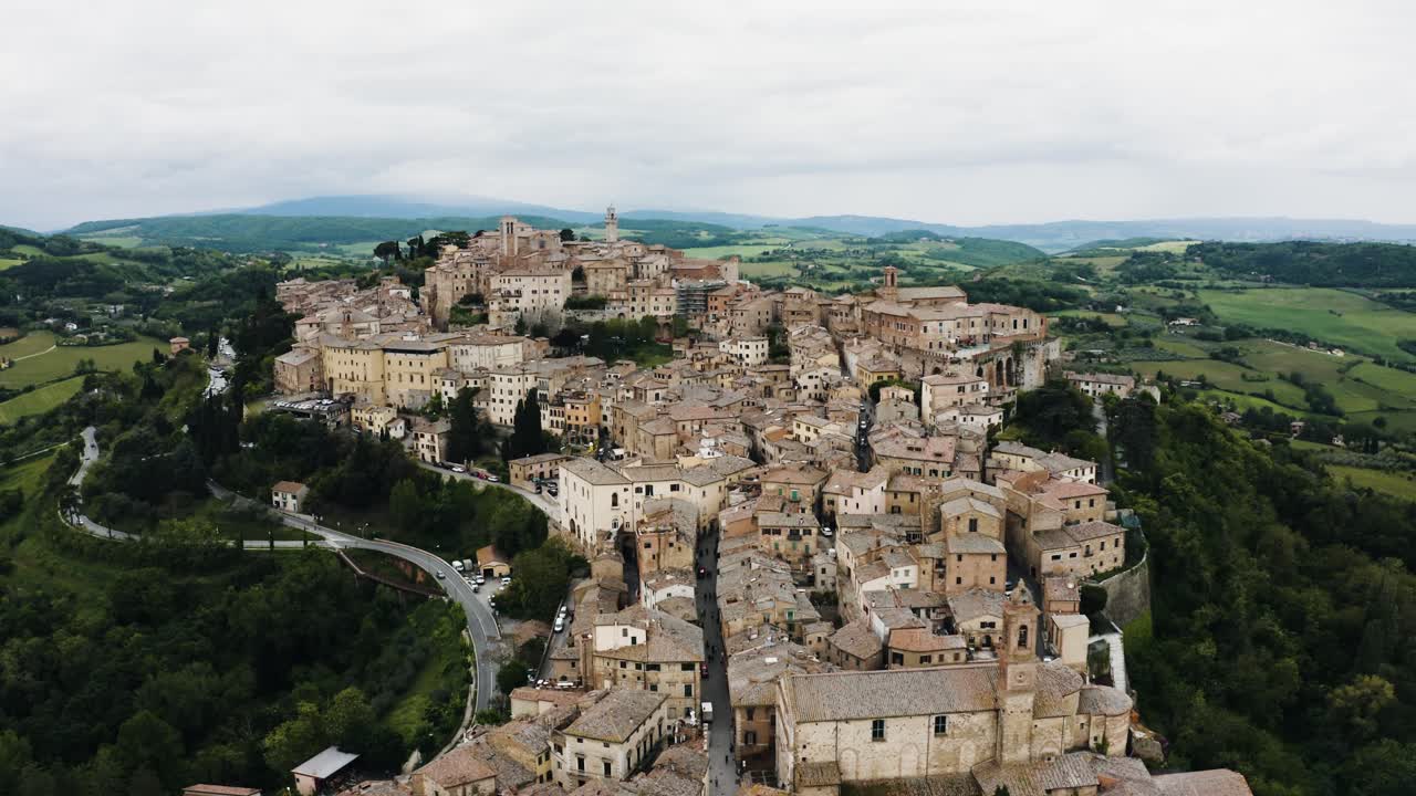 Aerial view of Montepulciano, Tuscany in Italy's countryside