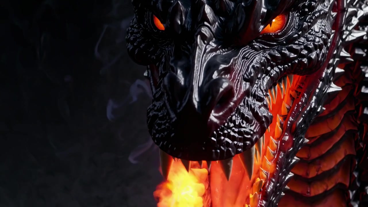 Close-up Naga Hitam Ganas Menyemburkan Api