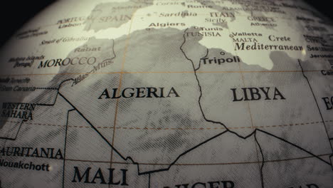 close-up of a world globe, focusing on north africa