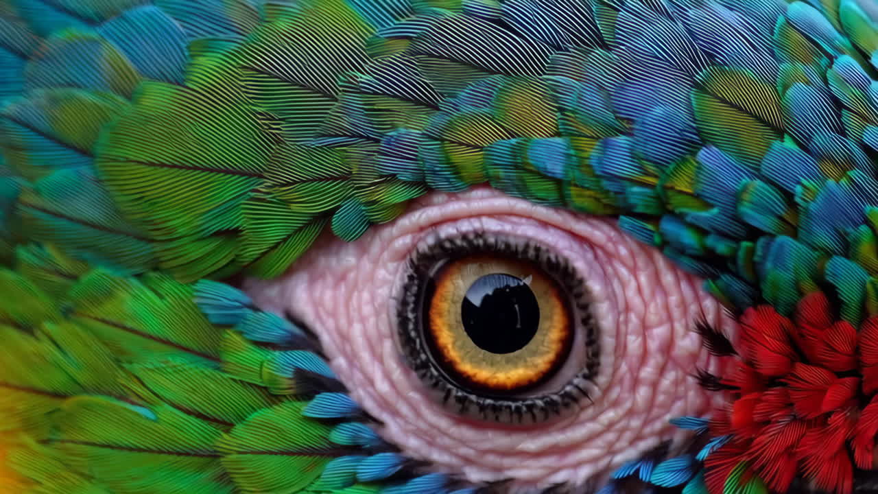 Close-up of a Parrot's Eye and Feathers