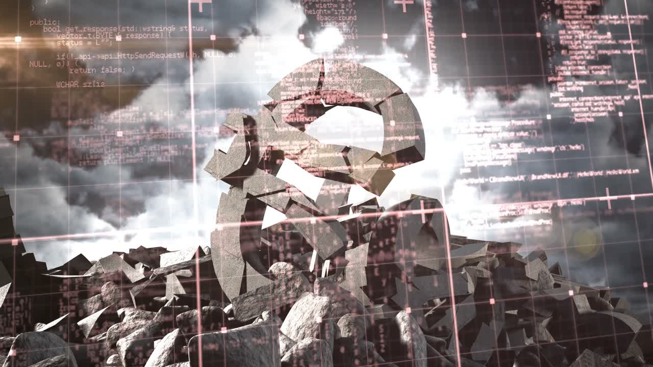 하늘과 구름을 배경으로 붕괴된 유로 표지판