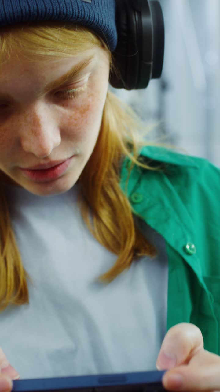 Woman with headphones using a mobile phone