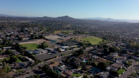 Drone-footage-of-Lemon-Grove,-La-Mesa-and-Spring-Valley,-suburbs-of-San-Diego-California-East-County,-taken-during-a-sunny-morning