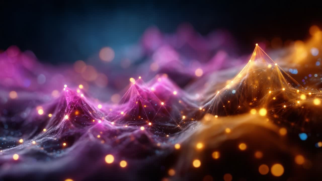 Een verbluffende visuele weergave van abstracte golven van licht en energie, die de dynamische stroom en beweging vastlegt door middel van levendige kleuren en etherische structuren