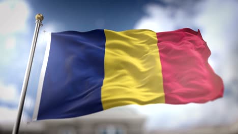 chad flag waving slow motion 3d rendering blue sky background - seamless loop 4k