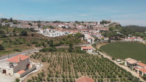 obidos old town, portugal, aerial video 4k