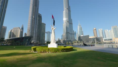 dubai skyline with monument and burj khalifa