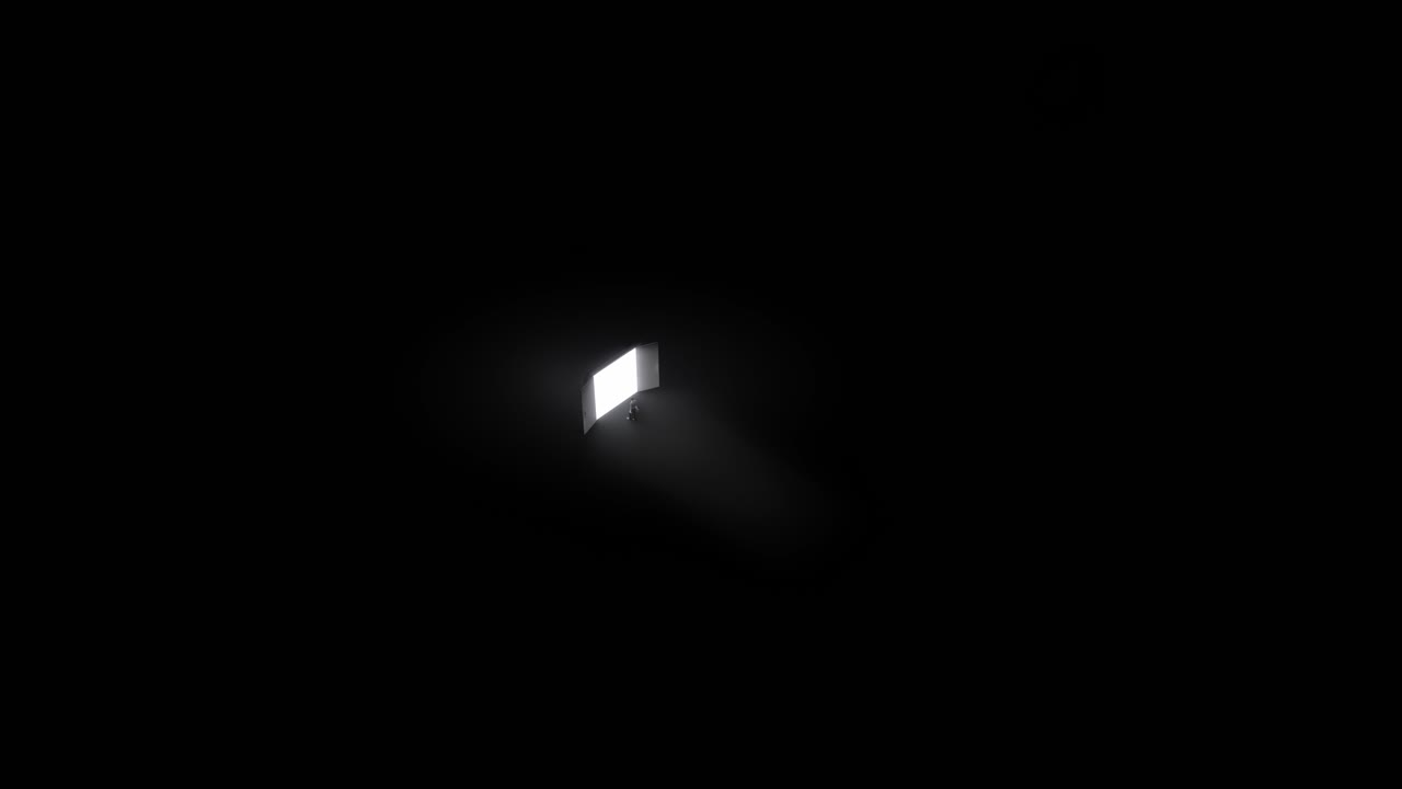 Man Walking Towards Bright Light Door In Dark Room