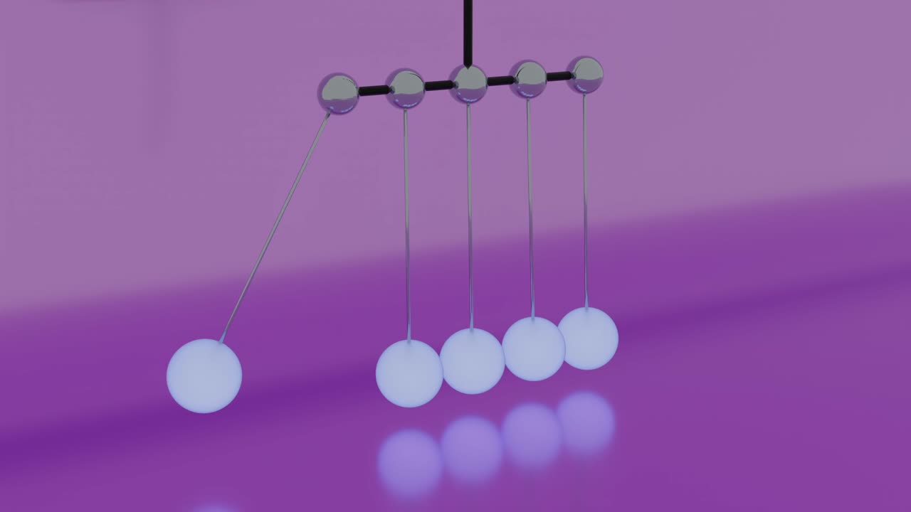 균형과 편안한 분위기의 개념, 원활한 루프, 디자인, 뉴턴의 요람의 추상적인 시각화.