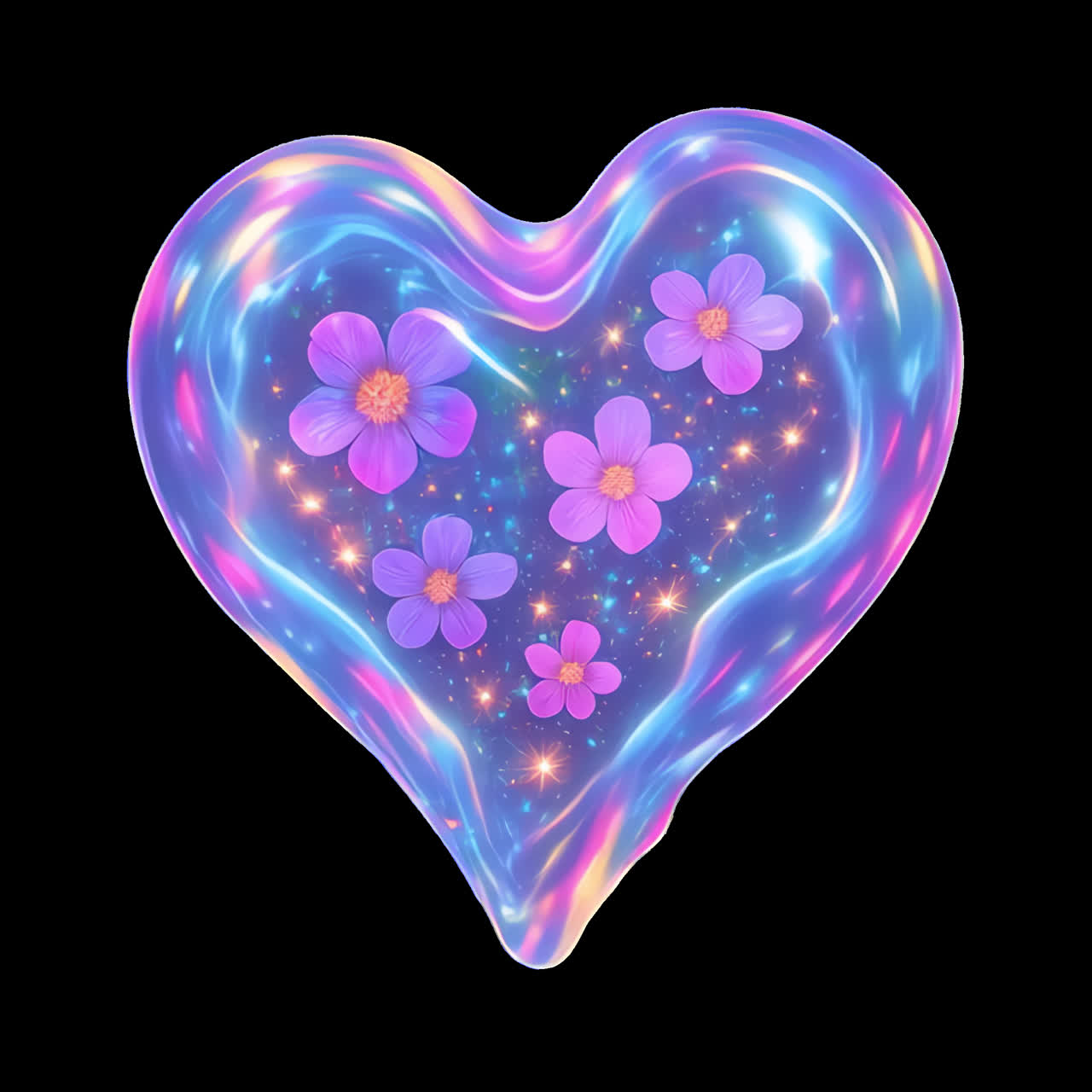 Colorful heart with flowers animation isolated asset, transparent 4K video, alpha channel, ProRes