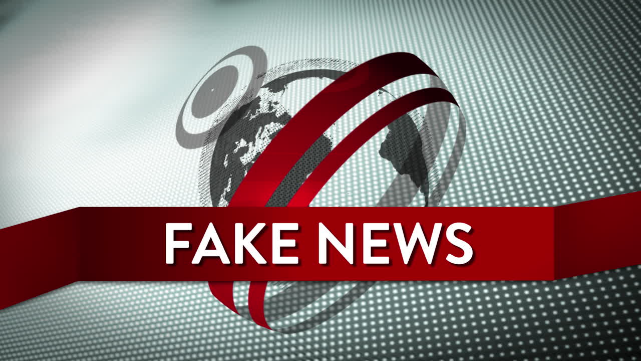 animación de palabras noticias falsas escritas en una pancarta con globo