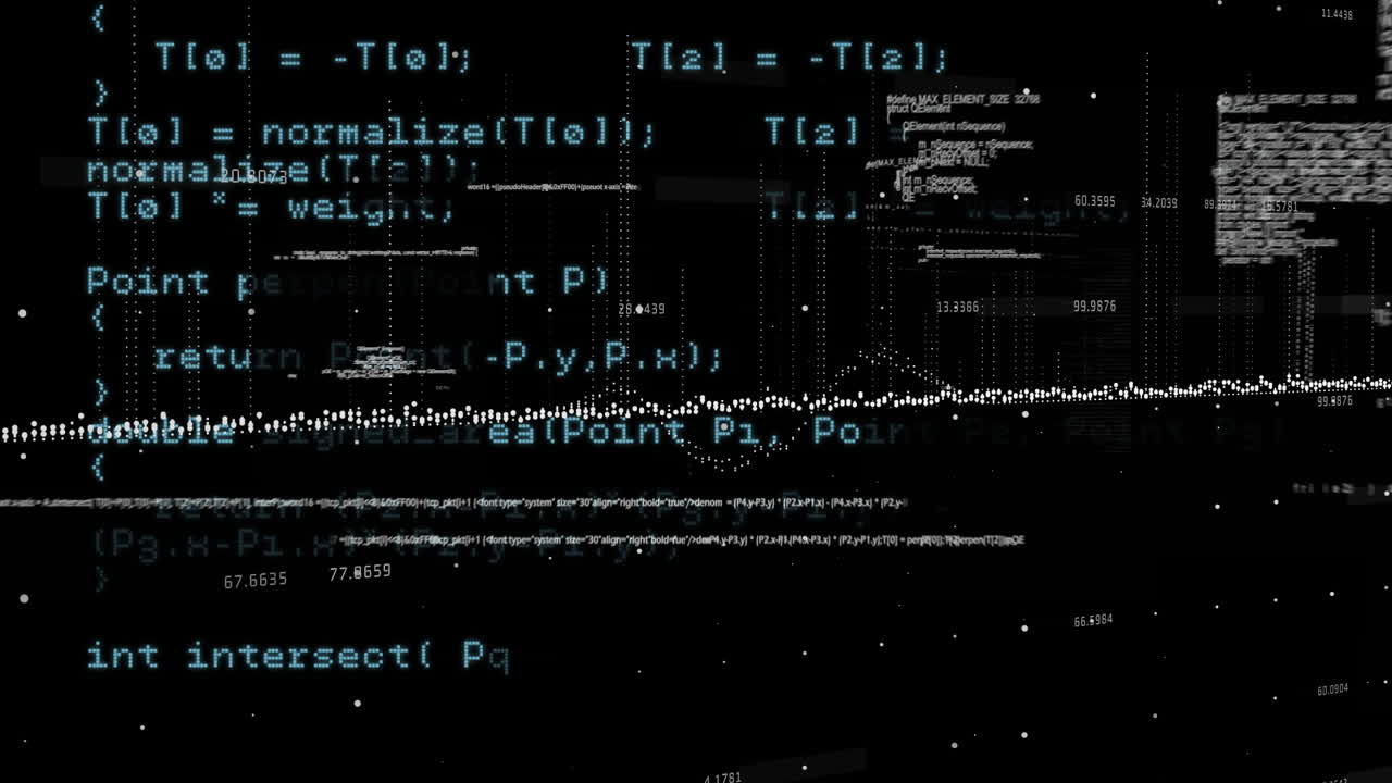 Animation of information and data processing, with interference, on black