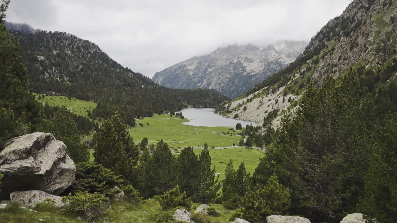 scenic valley view over Aig&uuml;estortes National Park Catalan Pyrenees Spain