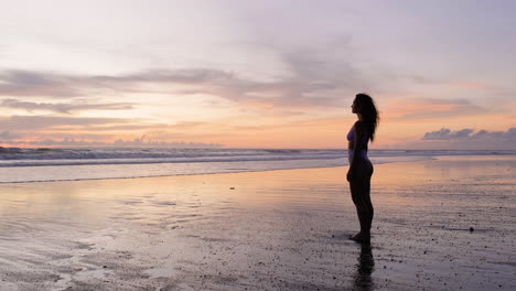 Frau-In-Badebekleidung-Am-Strand