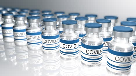 blue bottles coronavirus vaccine covid-19. glass vials with sars-cov-2 vaccine. seamless loop 3d render for video editing, loop for video editing, loop