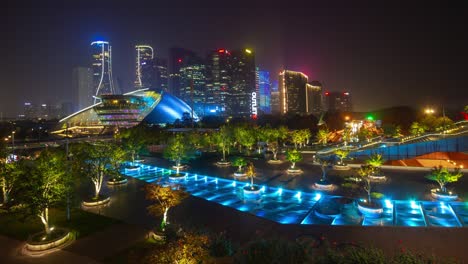 hangzhou city center night time illumination downtown park square panorama timelapse panorama 4k china