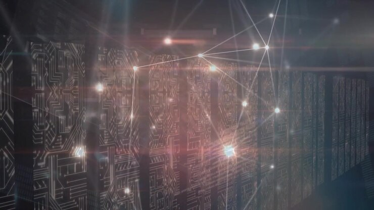 Animation of network of connections over server room