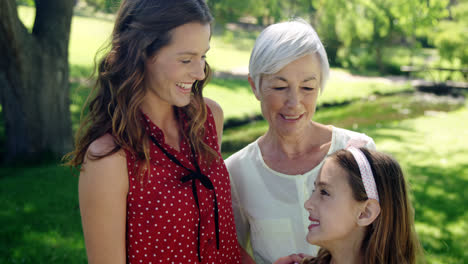 multi-generation family standing in the park