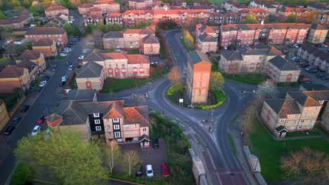 aerial view traffic driving round enfield island tower roundabout former royal small arms factory
