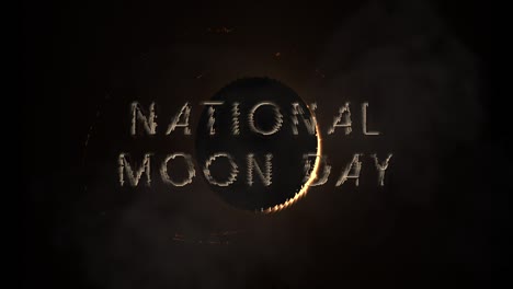 día nacional de la luna con luz de neón y gran planeta en la galaxia