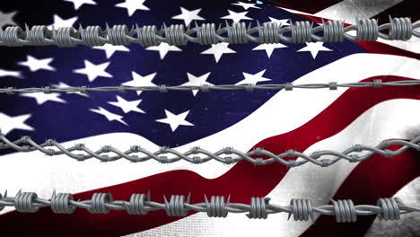 barbed wires against american flag