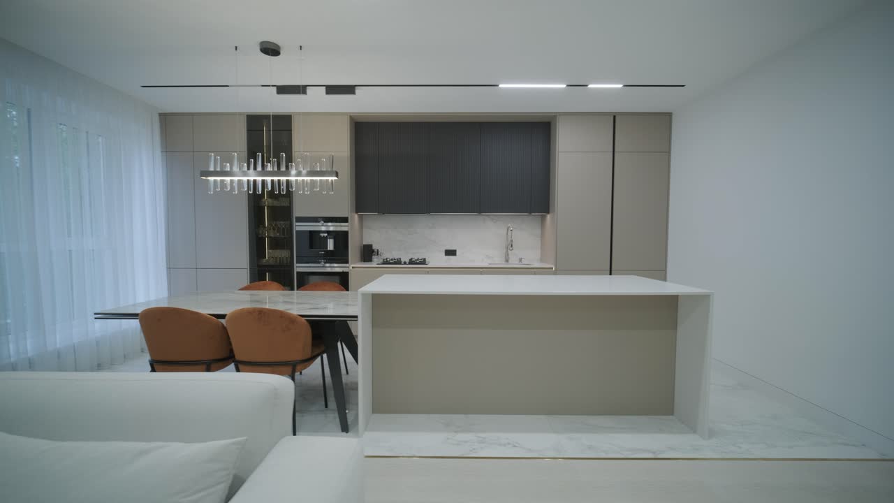 interior de la cocina moderna con espacio de vida integrado