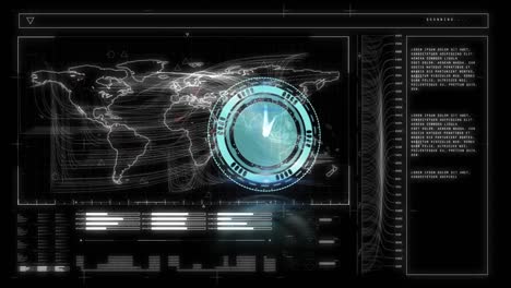 animatie van het scannen van de scope met clock over gegevensverwerking op zwarte achtergrond