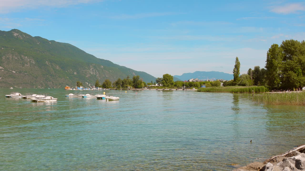 Pan shot of Lac du Bourget in Aix-les-bains region, France.