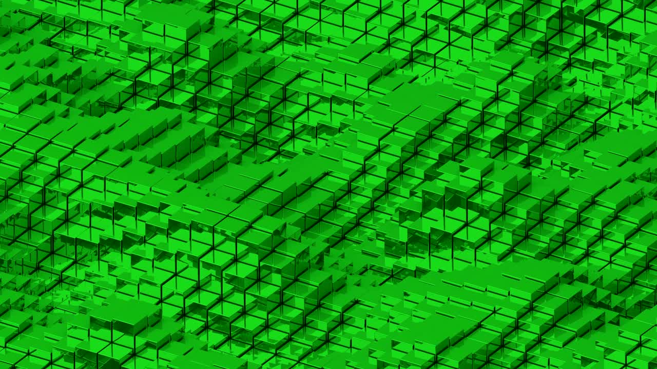superficie ondulada con cubos verdes brillantes de fondo animado