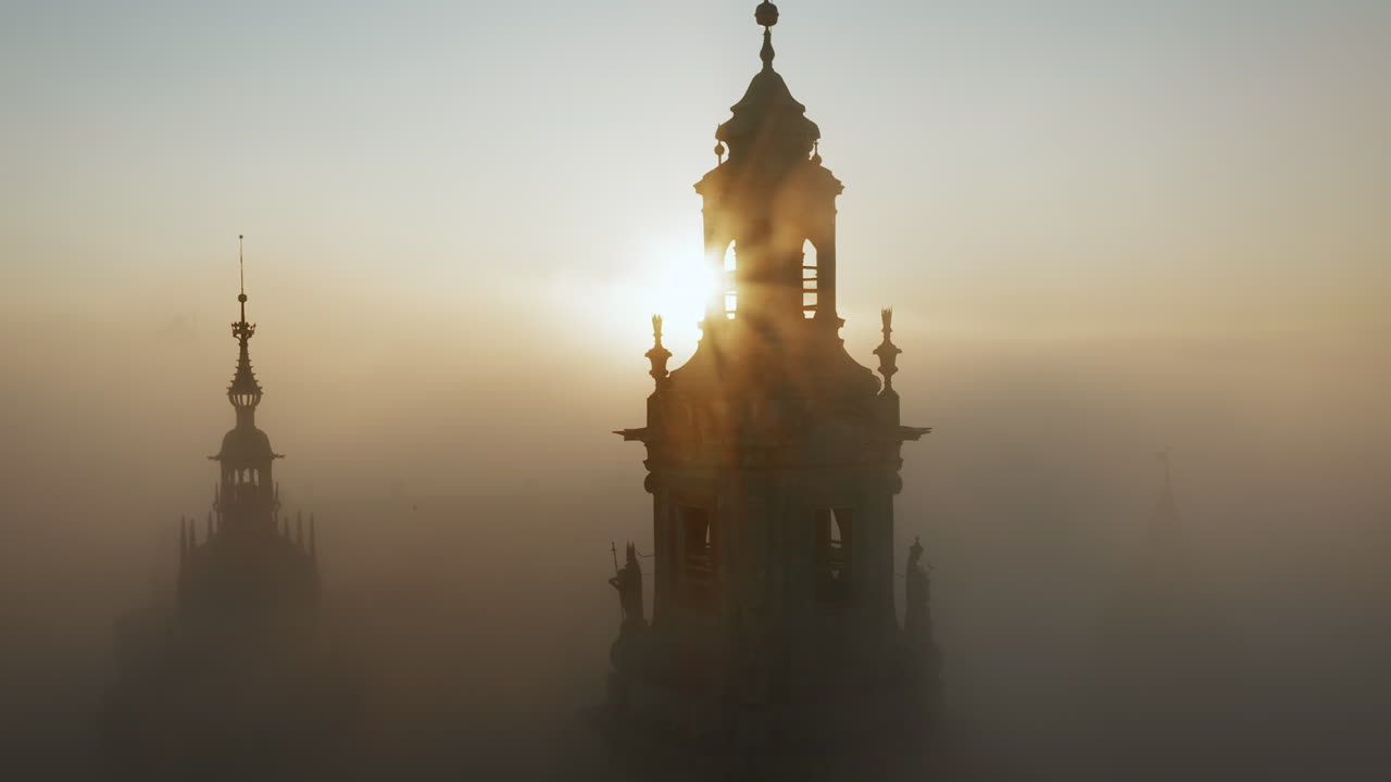 Wawel Castle during foggy sunrise, Krakow, Poland