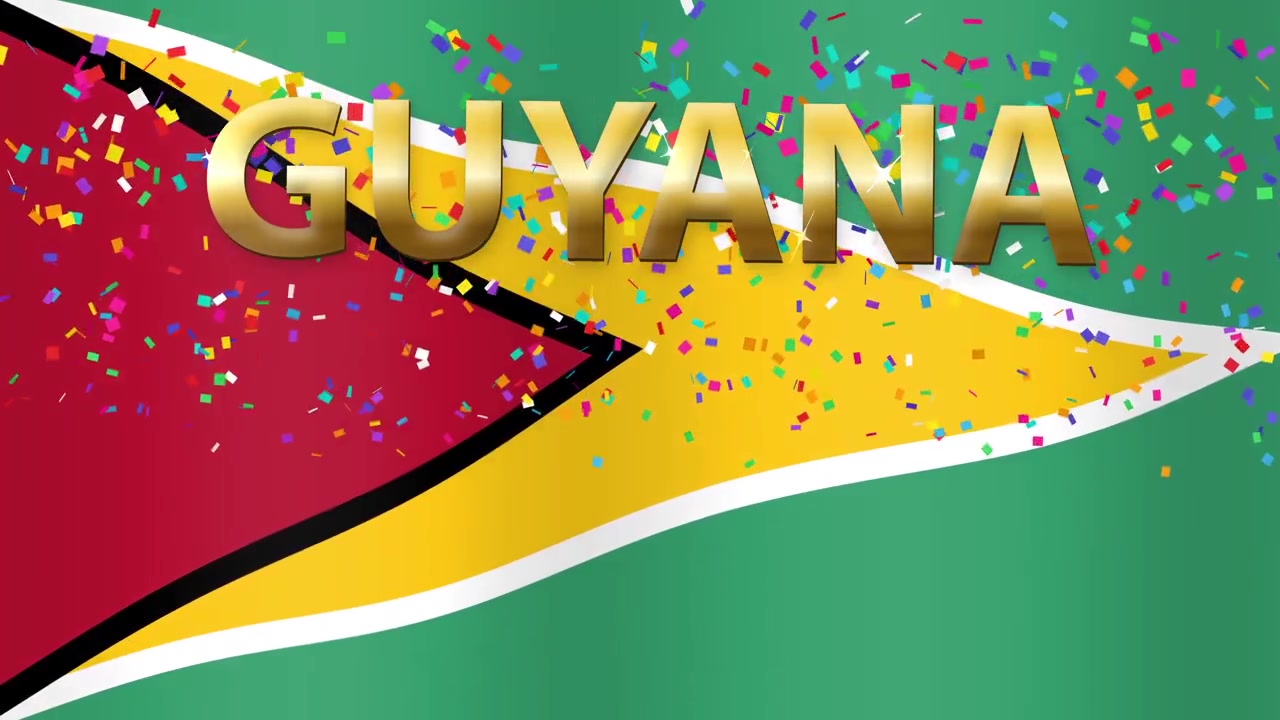 Guyana-Flagge mit fallendem Konfetti zur Feier