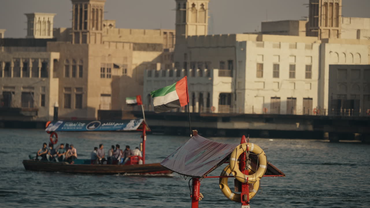 Dubai Creek Dhow Boats and Old Town Architecture