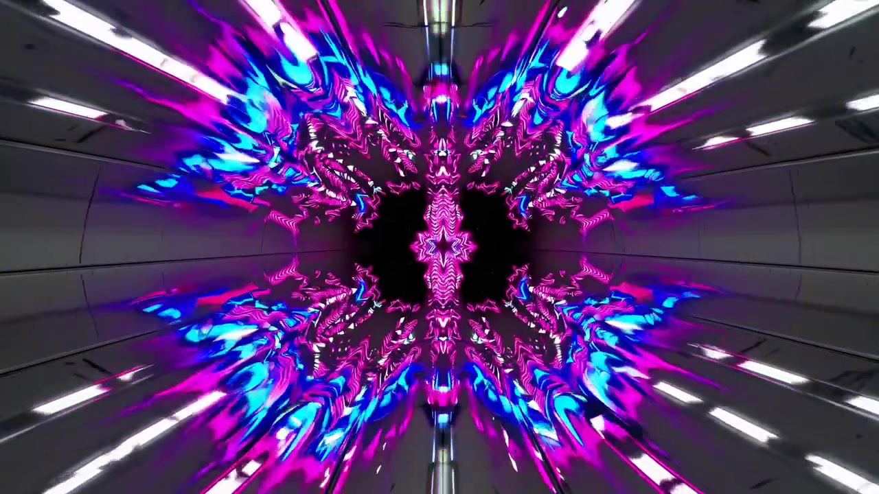 Futuristic Psychedelic Tunnel with Vibrant Blue and Magenta Lights