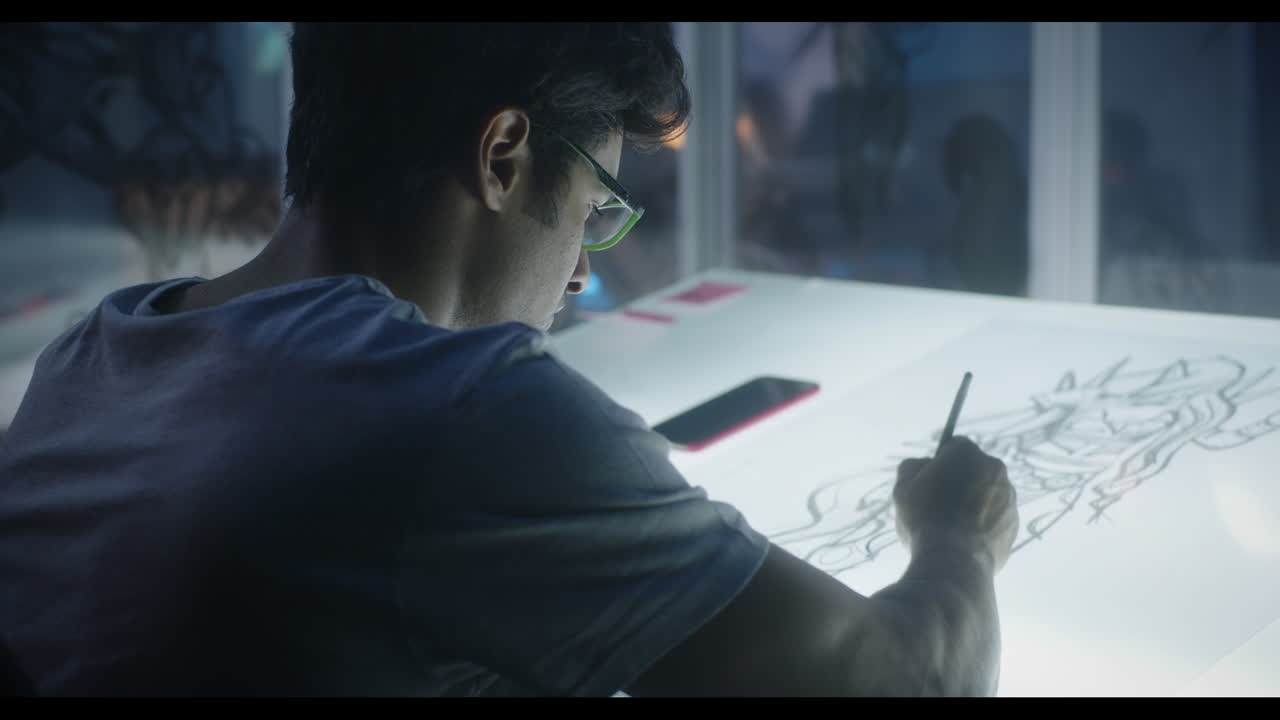 Artist Working on a Drawing