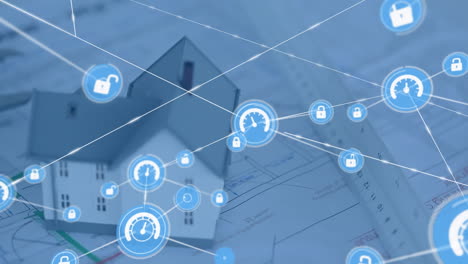 animation of network of connections over house and plans