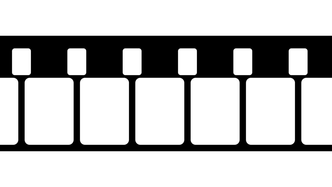 색 바탕에 움직이는 8mm 필름 스트립, 색 스크린에서 원활하게 루프 가능한 비디오 영상, 추상적인 필름 스트림 디자인 템플릿