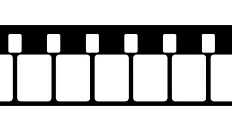 una tira de película de 8 mm que se mueve sobre un fondo blanco. imágenes de video en bucle sin problemas en una pantalla blanca. plantilla de diseño de tira de película abstracta.