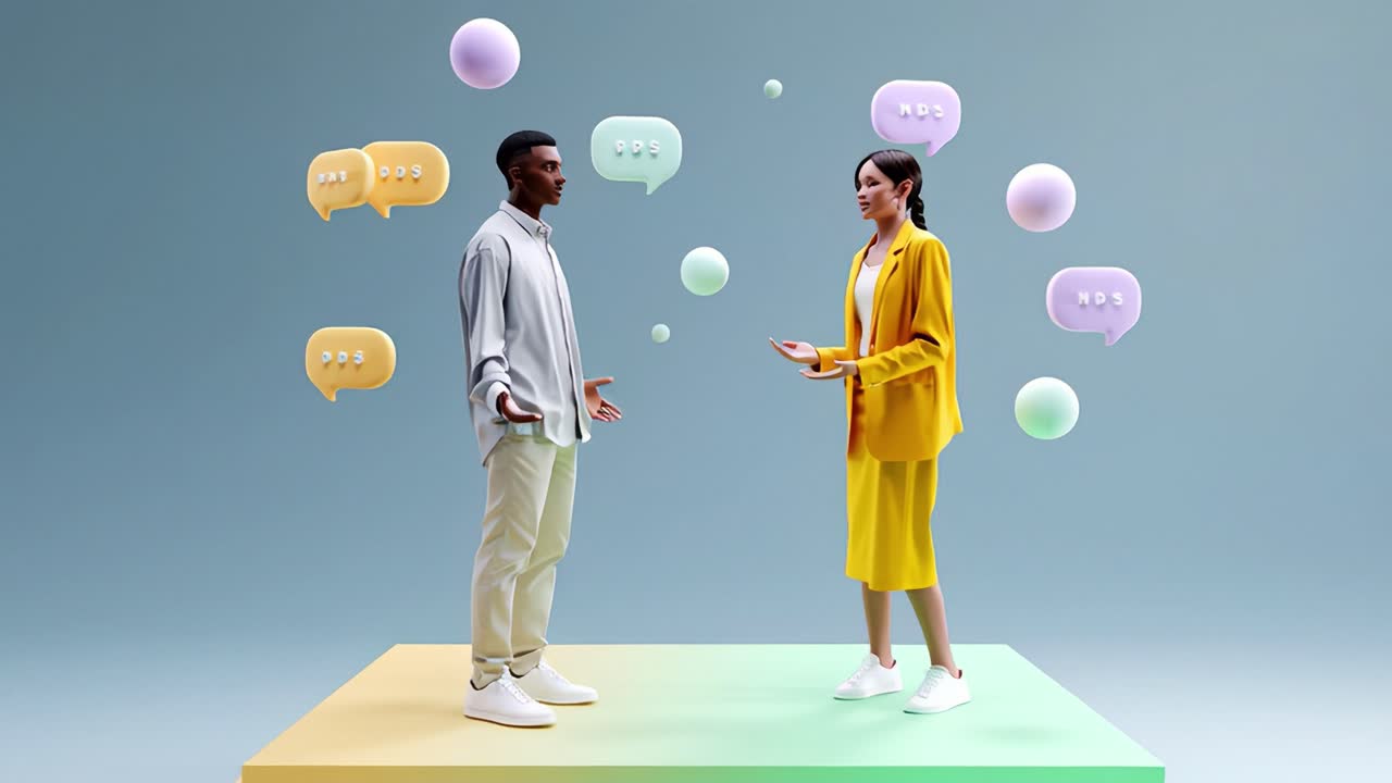 A Dynamic Conversation Between Two Individuals Featuring Colorful Speech Bubbles: Engaging in Meaningful Dialogue with Interactive Elements of Communication