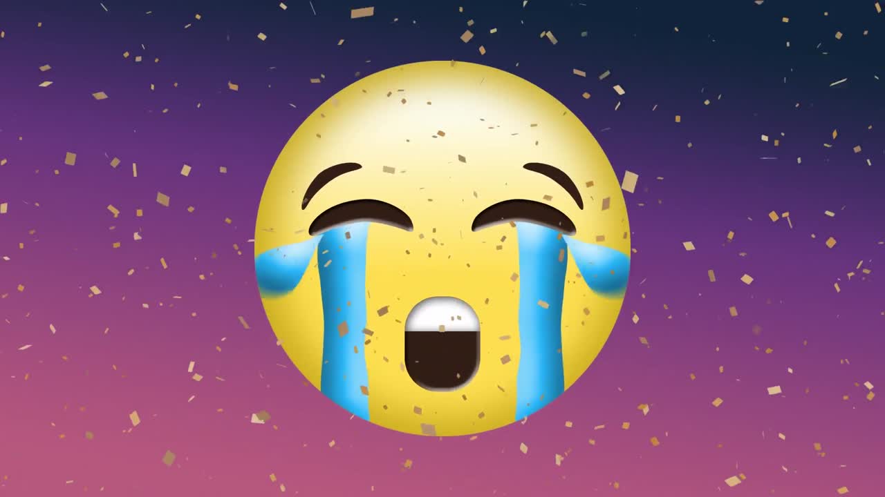 animación del icono de emoji llorando en un fondo púrpura