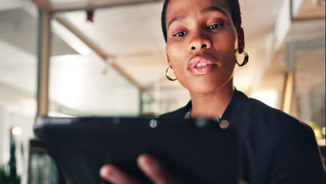 business, black woman and tablet at night