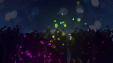 animation von bunten lichtflecken über der tanzenden menschenmenge
