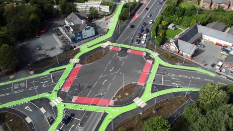 Aerial-view-St-Helens-CYCLOPS-traffic-optimisation-sustainable-junction-intersection,-England,-Descending-shot