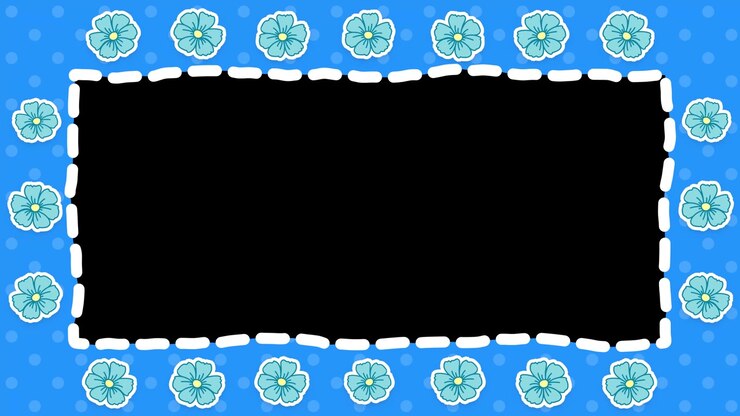 Hand-drawn animated blue floral frame loop surrounding a central black copy space.
