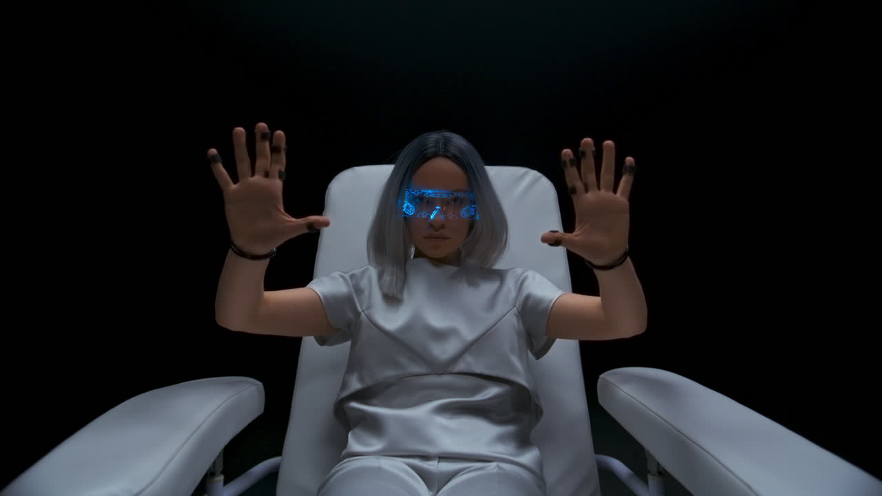 futuro dispositivo hipster guantes de sensor jugando metaverso zoom en. concepto de alta tecnología