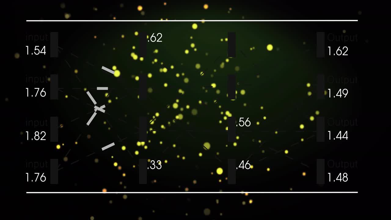 Center green glow appearing particles drifting grey ticks rotating and HUD values updating for data