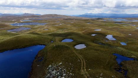 Ponds-And-Green-Hilly-Landscape-At-The-Lagoons-Of-Alto-Peru-In-Cajamarca-Peru