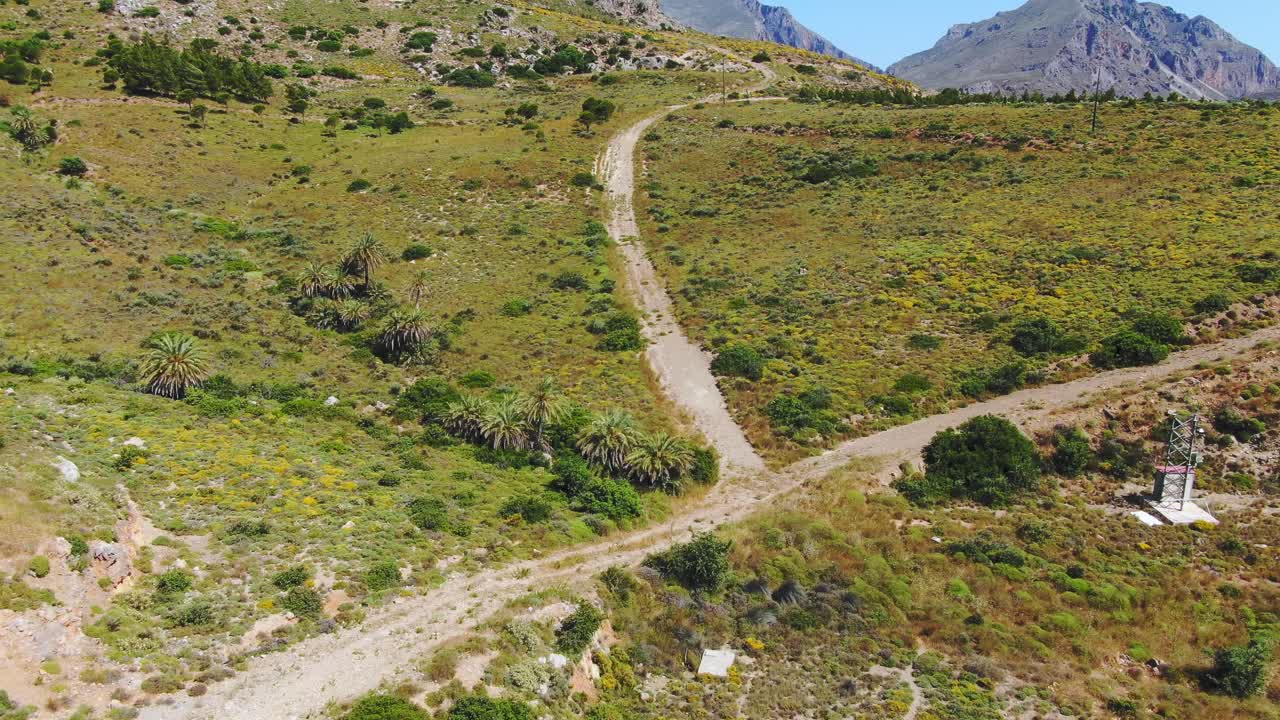 Lush rocky greenery of Crete island Greece aerial