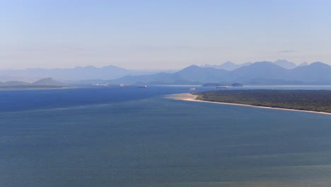 coastal aerial view of paranagua bay and spectacular distant mountain ridges, paraná, brazil